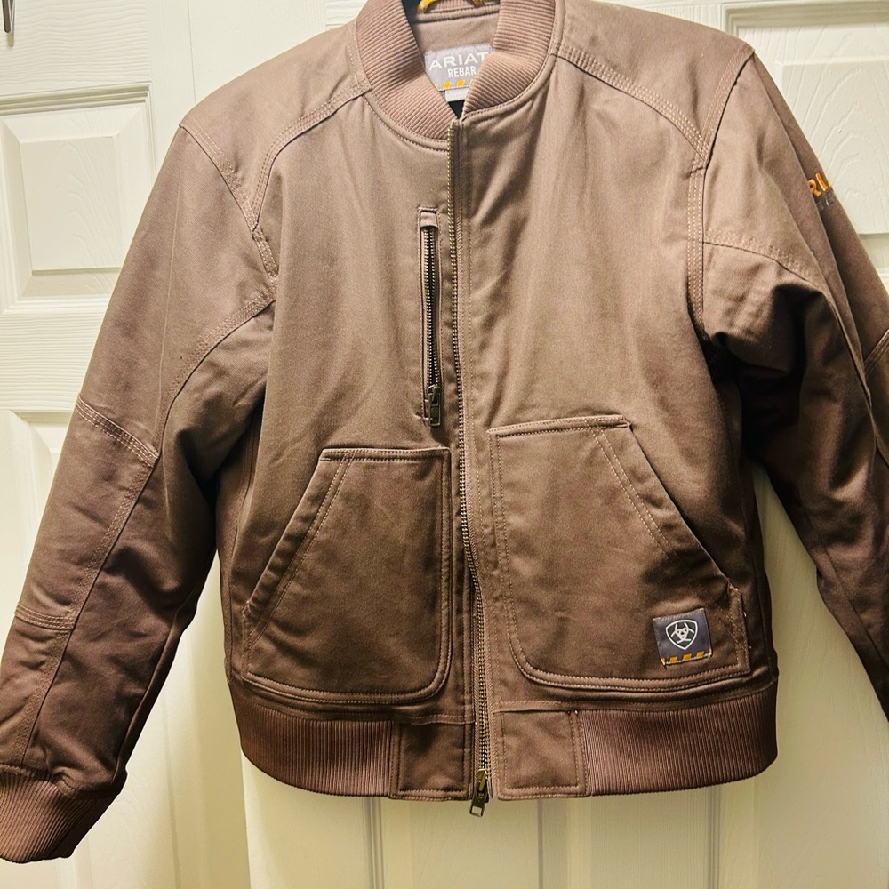 Ariat Brown Bomber Jacket with Ribbed Collar and Durable Design